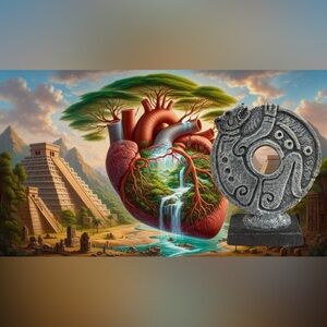 2015 EUC Aztec Tlachtemalacatl Stone Hoop Ring Resin Sculpture Decor